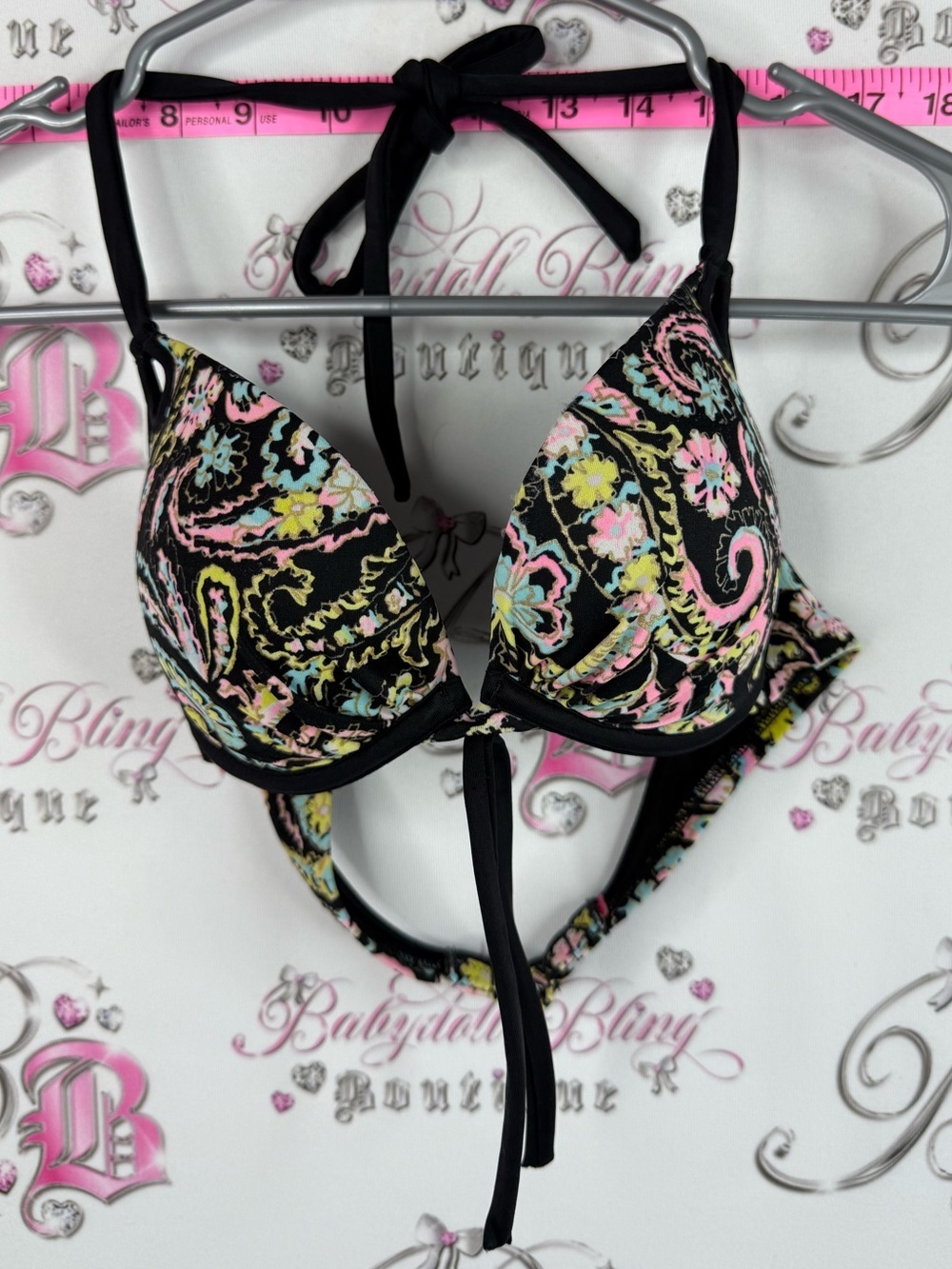 Victoria's Secret bikini top rainbow Black Paisley Print Push-Up Bikini Top